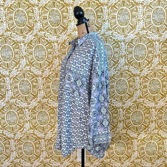 Free People Happy Holibabe Printed Long Sleeve Sleepshirt in Indigo Combo size M - Picture 13 of 16